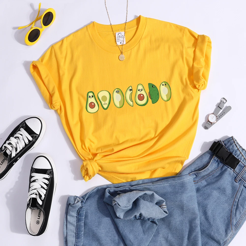 Peeled Avocado Cartoons Printed Womens Tshirts Street Breathable Crop Top Personality Cool Tee Shirt Casual Summer T-Shirt Women