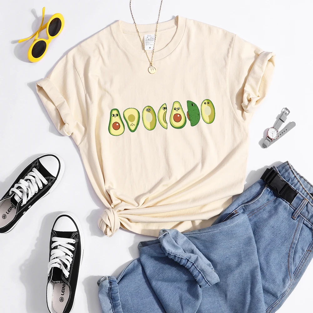 Peeled Avocado Cartoons Printed Womens Tshirts Street Breathable Crop Top Personality Cool Tee Shirt Casual Summer T-Shirt Women