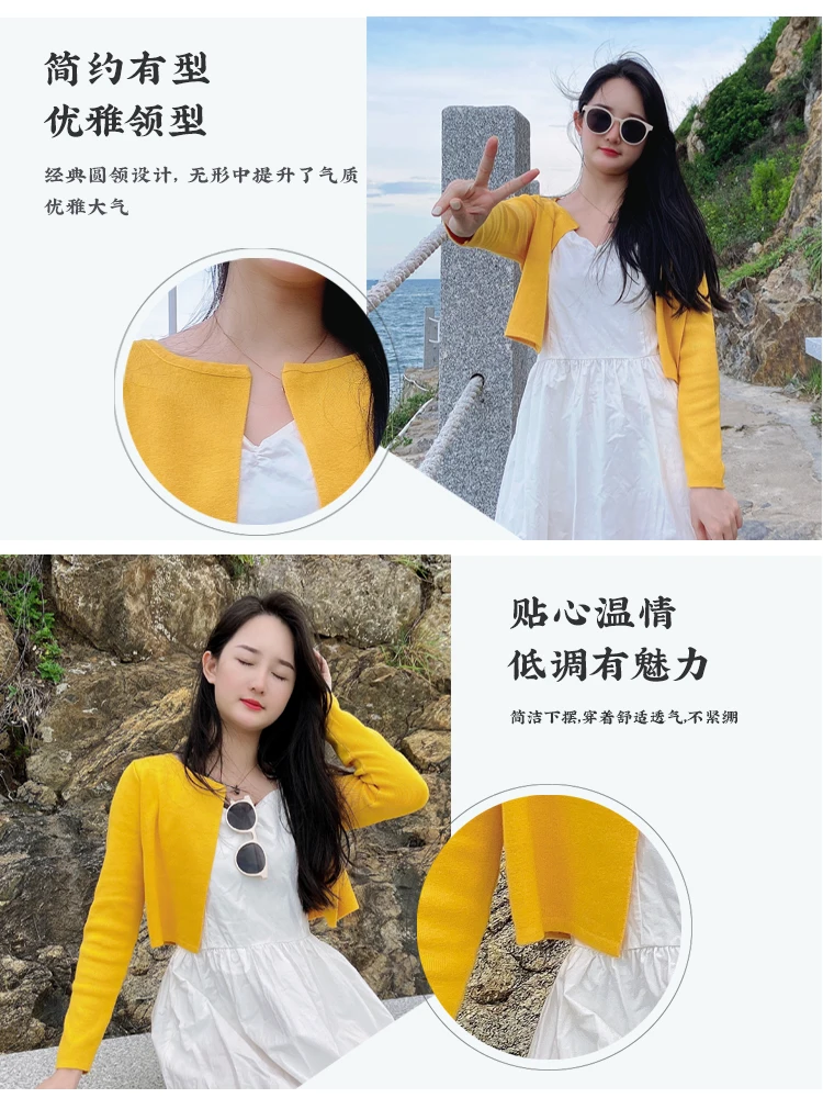 Black Cropped Knitted Sweater Korean Style Women's Coat Spring 2026 Long Sleeve Top Jersey Cardigan Female Clothing Blouses