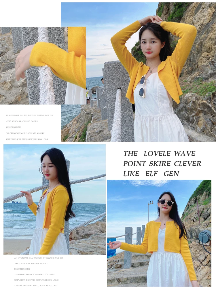 Black Cropped Knitted Sweater Korean Style Women's Coat Spring 2026 Long Sleeve Top Jersey Cardigan Female Clothing Blouses