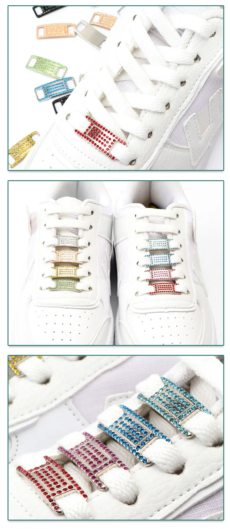 Colorful Rhinestone Buckle Laces Shoe Decoration Jeweled Sneakers Shoe Charms DIY Shoelaces Buckles Shoes Accesories 2pcs