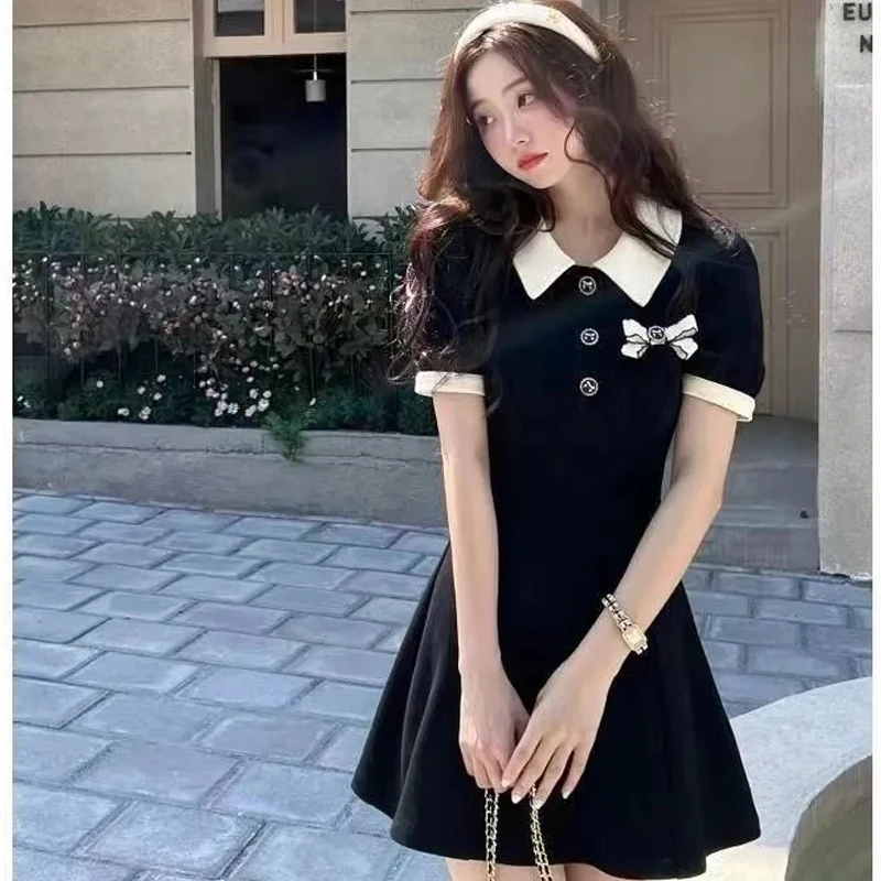 Polo Dresses For Women 2022 Summer New Single Breasted Tight Dress Contrast Color One Pieces Korea Short Sleeve Slit Mini Skirt
