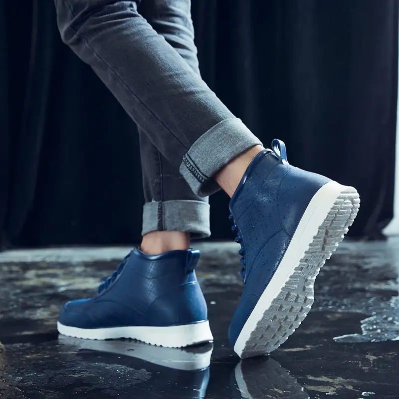 Lovers Lace-up Rain Boots Men Outdoor Non-slip Waterproof Work Water Boots Fashion Couple's Ankle Platform Rainboots Size 36-45