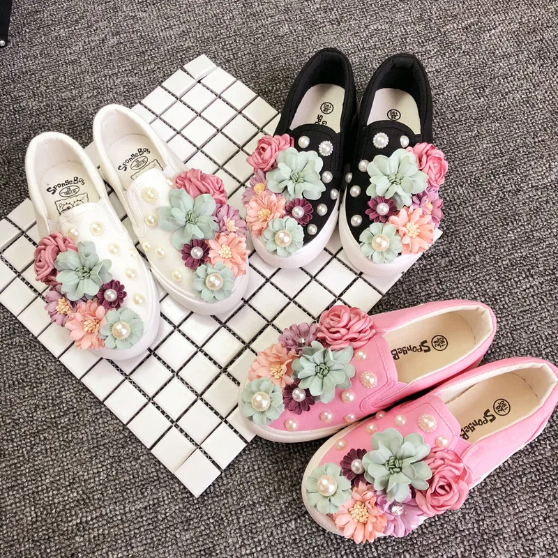 Women Casual Shoe Sweet Beauty Flats Comfortable Shoes Women White Korean Female Designer Brand Sneakers Hand-made Embroidery