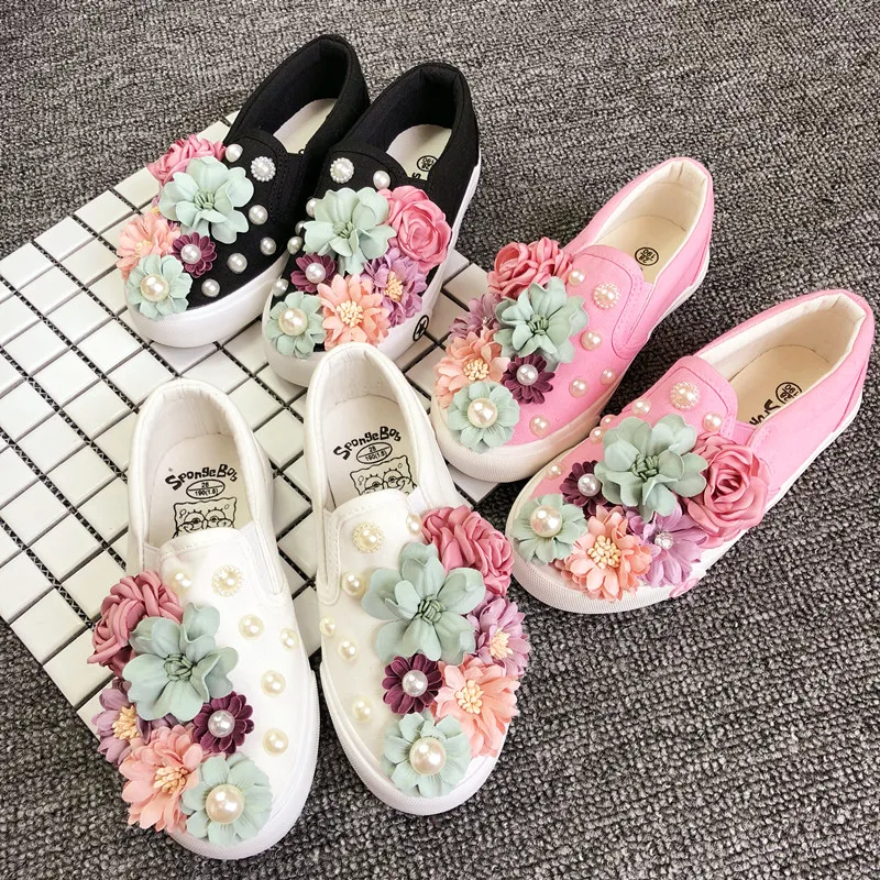 Women Casual Shoe Sweet Beauty Flats Comfortable Shoes Women White Korean Female Designer Brand Sneakers Hand-made Embroidery