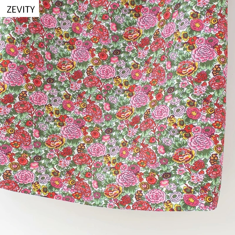 Zevity Women Vintage Floral Vestidos Print Puff Sleeve Mini Dress Female Square Collar Casual Slim Streetwear Dresses DS3957