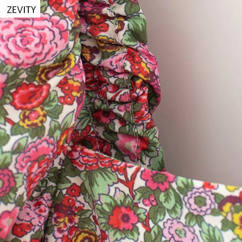 Zevity Women Vintage Floral Vestidos Print Puff Sleeve Mini Dress Female Square Collar Casual Slim Streetwear Dresses DS3957