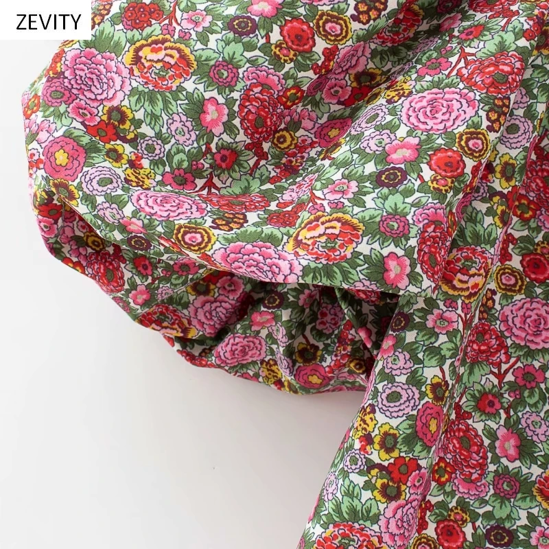 Zevity Women Vintage Floral Vestidos Print Puff Sleeve Mini Dress Female Square Collar Casual Slim Streetwear Dresses DS3957