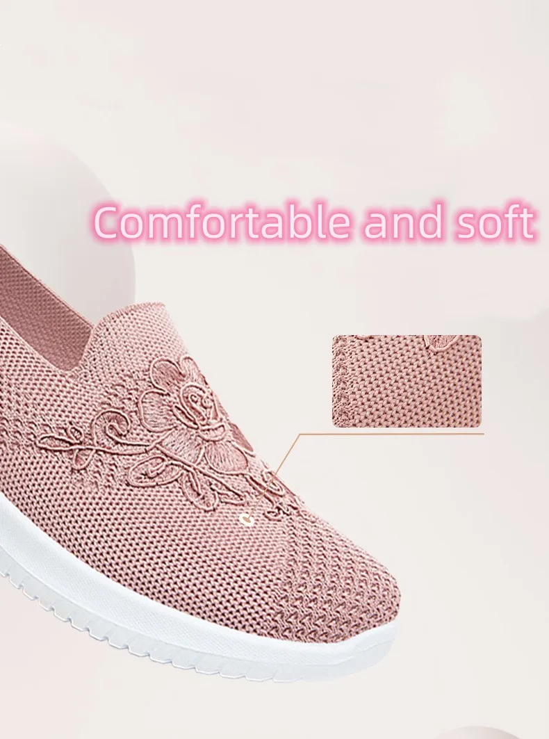 Cheap Mom Summer Mesh Knitting Sneakers Women Breathable Mary Janes Shoes Non-slip Ladies Casual Nurse Office Shoes Ballet Flats