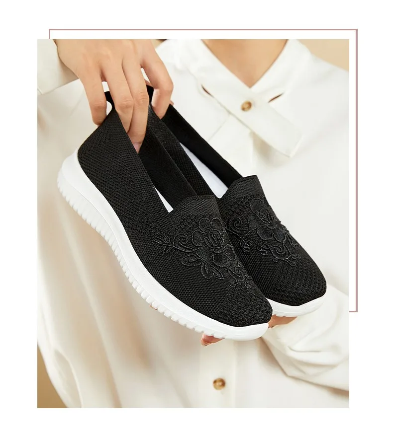 Cheap Mom Summer Mesh Knitting Sneakers Women Breathable Mary Janes Shoes Non-slip Ladies Casual Nurse Office Shoes Ballet Flats