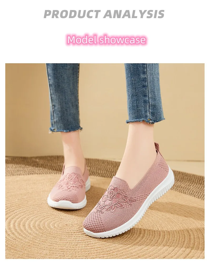 Cheap Mom Summer Mesh Knitting Sneakers Women Breathable Mary Janes Shoes Non-slip Ladies Casual Nurse Office Shoes Ballet Flats