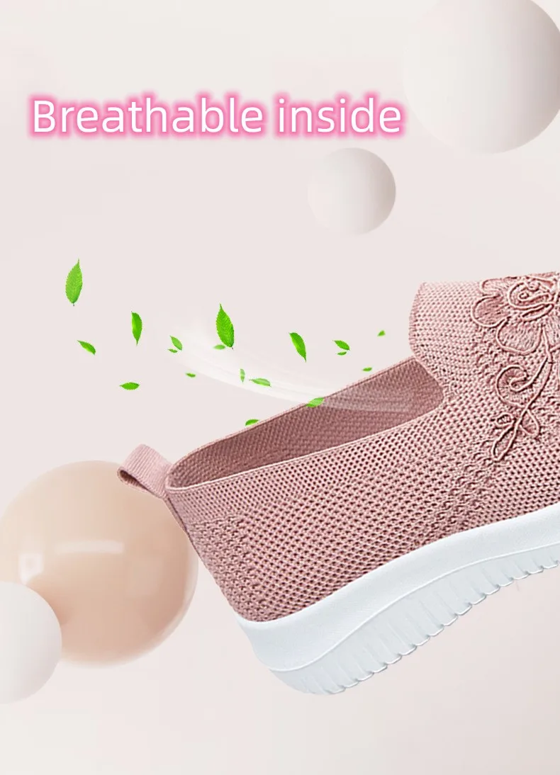 Cheap Mom Summer Mesh Knitting Sneakers Women Breathable Mary Janes Shoes Non-slip Ladies Casual Nurse Office Shoes Ballet Flats