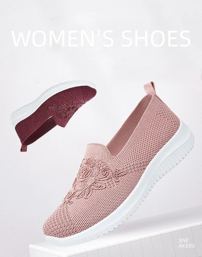 Cheap Mom Summer Mesh Knitting Sneakers Women Breathable Mary Janes Shoes Non-slip Ladies Casual Nurse Office Shoes Ballet Flats