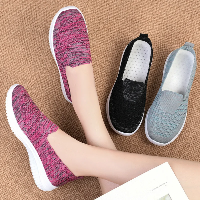 Cheap Mom Summer Mesh Knitting Sneakers Women Breathable Mary Janes Shoes Non-slip Ladies Casual Nurse Office Shoes Ballet Flats