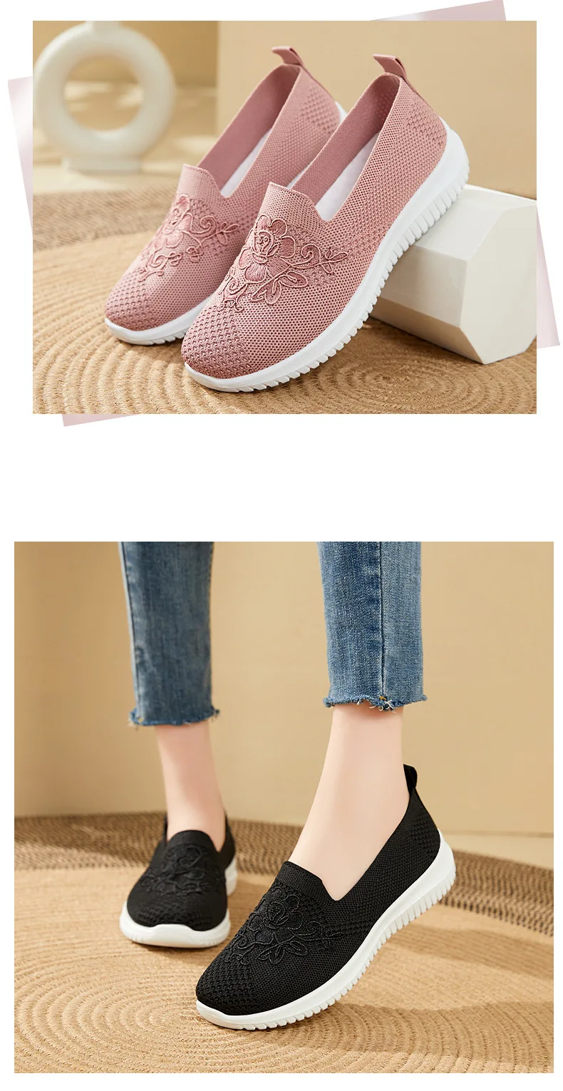 Cheap Mom Summer Mesh Knitting Sneakers Women Breathable Mary Janes Shoes Non-slip Ladies Casual Nurse Office Shoes Ballet Flats
