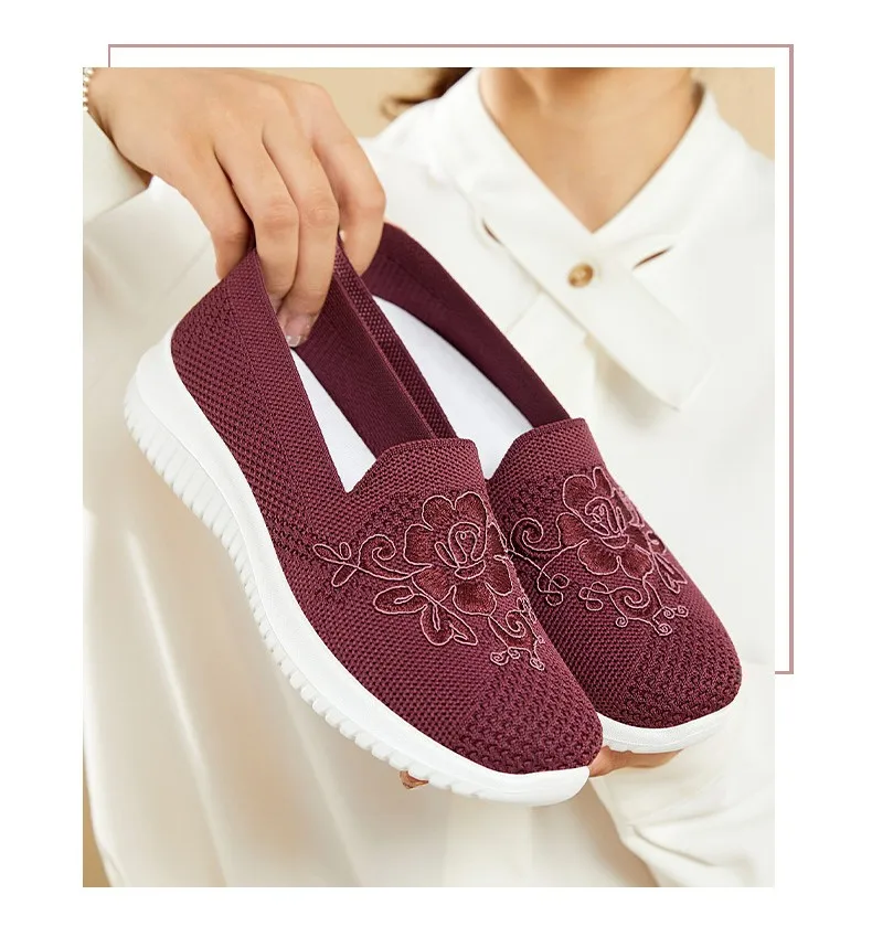 Cheap Mom Summer Mesh Knitting Sneakers Women Breathable Mary Janes Shoes Non-slip Ladies Casual Nurse Office Shoes Ballet Flats