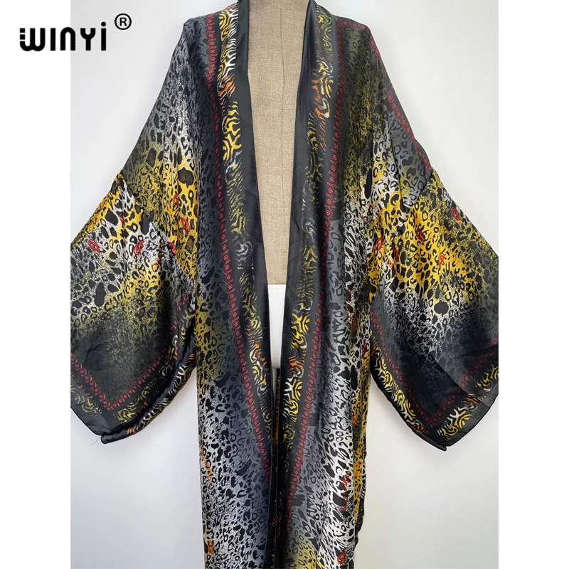WINYI new bright fashion printing sweet lady beach Bohemian long Cardigan Cover-up stitch Casual Boho Maxi Holiday party kimono