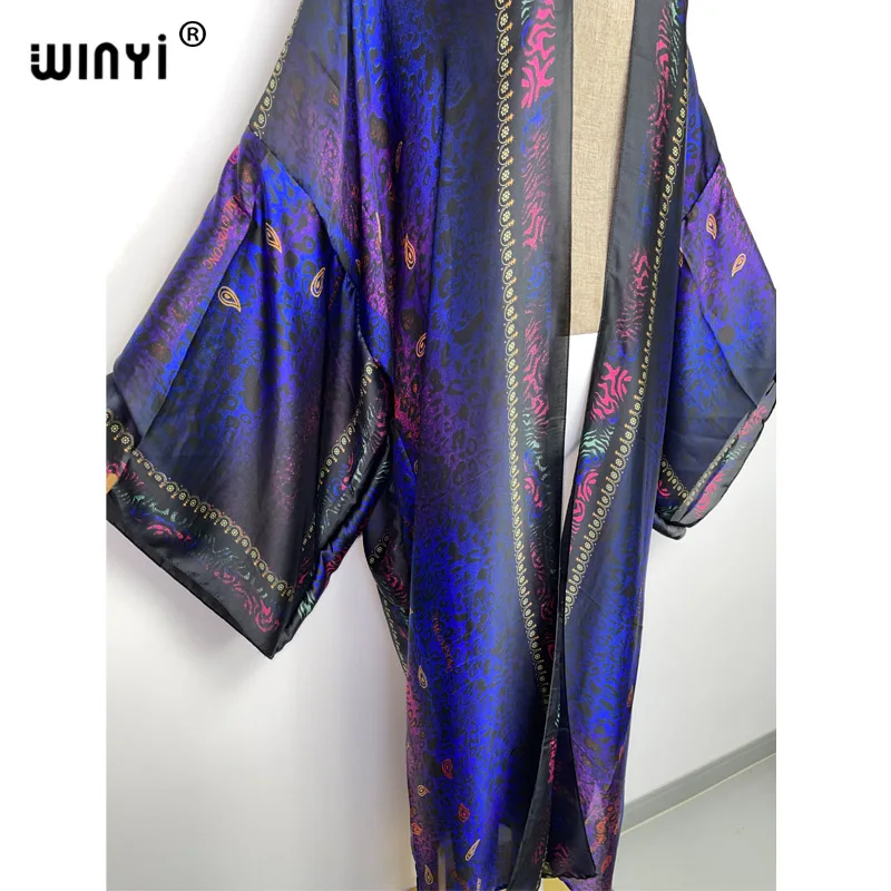 WINYI new bright fashion printing sweet lady beach Bohemian long Cardigan Cover-up stitch Casual Boho Maxi Holiday party kimono