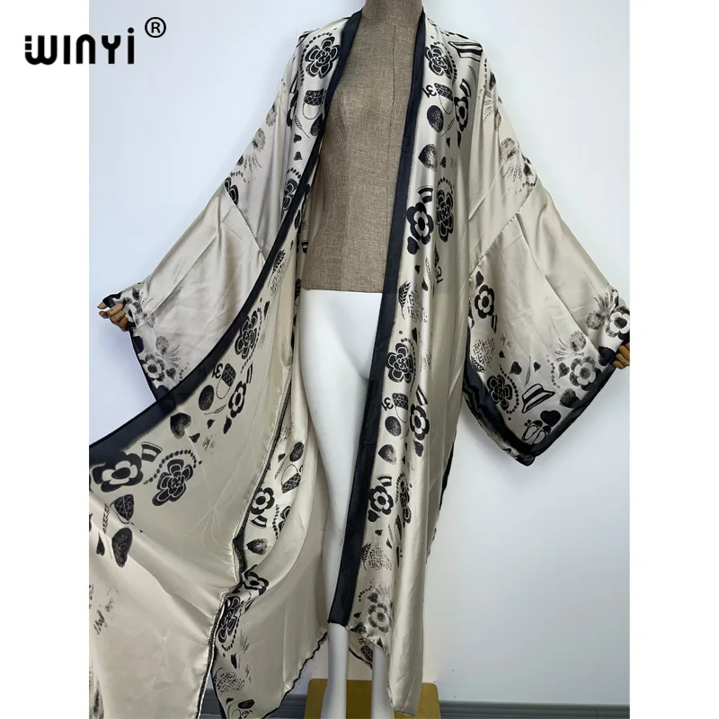 WINYI new bright fashion printing sweet lady beach Bohemian long Cardigan Cover-up stitch Casual Boho Maxi Holiday party kimono