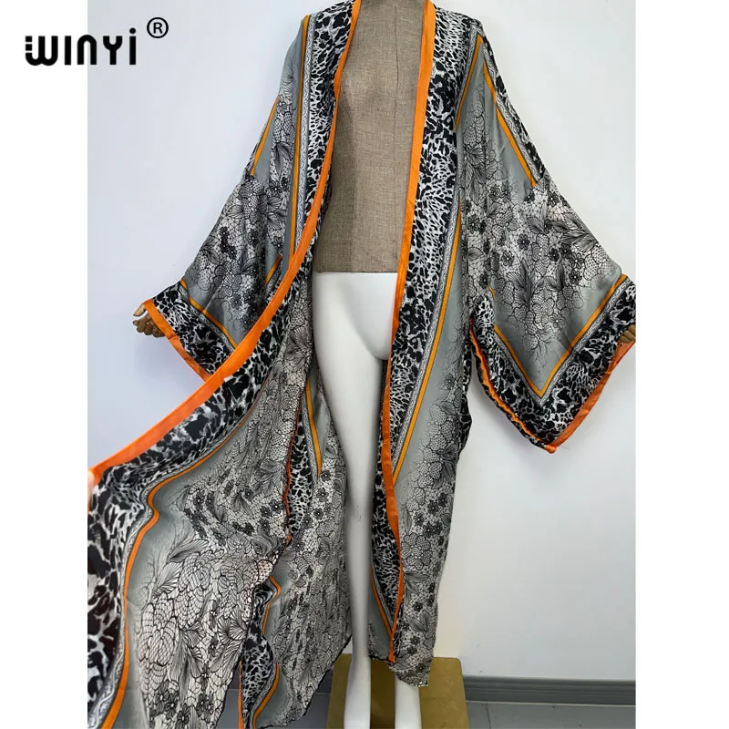 WINYI new bright fashion printing sweet lady beach Bohemian long Cardigan Cover-up stitch Casual Boho Maxi Holiday party kimono