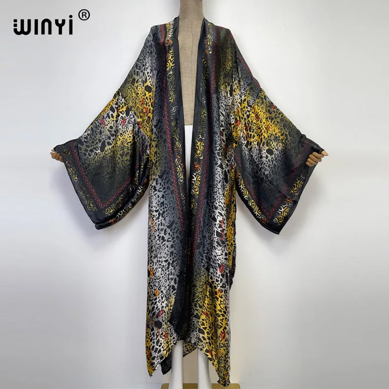 WINYI new bright fashion printing sweet lady beach Bohemian long Cardigan Cover-up stitch Casual Boho Maxi Holiday party kimono