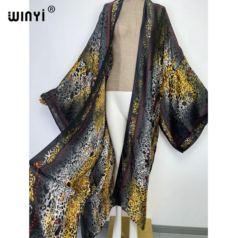 WINYI new bright fashion printing sweet lady beach Bohemian long Cardigan Cover-up stitch Casual Boho Maxi Holiday party kimono