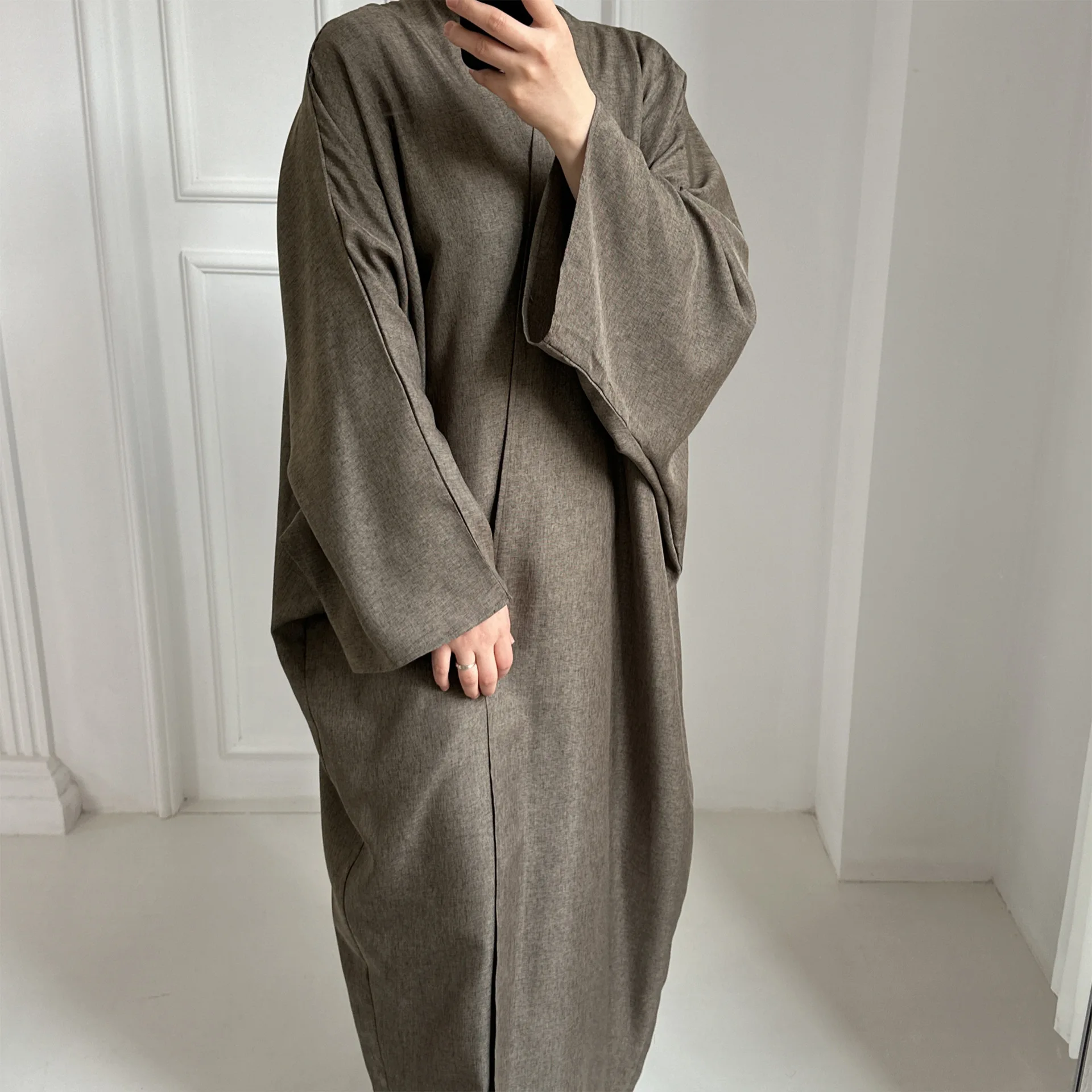 Linen-like Extra-Loose-Fit Butterfly Kaftan Abaya, Batwing Sleeves Muslim Women Open Abaya, Ramadan Eid Hijabi Islamic Clothing