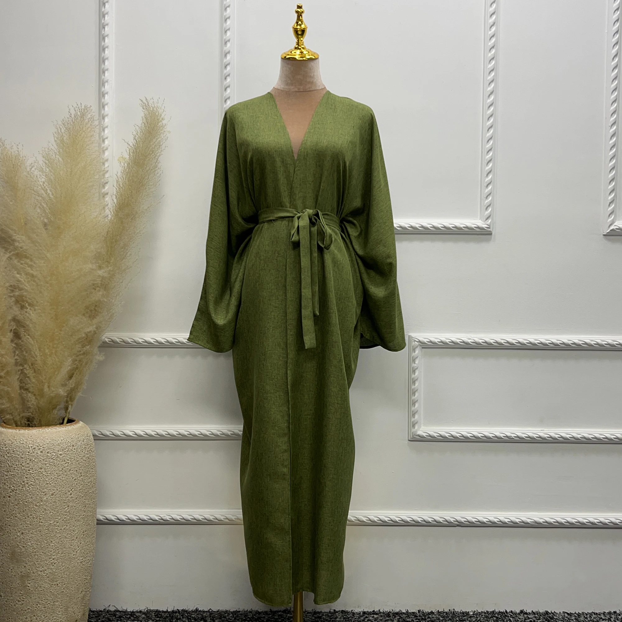 Linen-like Extra-Loose-Fit Butterfly Kaftan Abaya, Batwing Sleeves Muslim Women Open Abaya, Ramadan Eid Hijabi Islamic Clothing