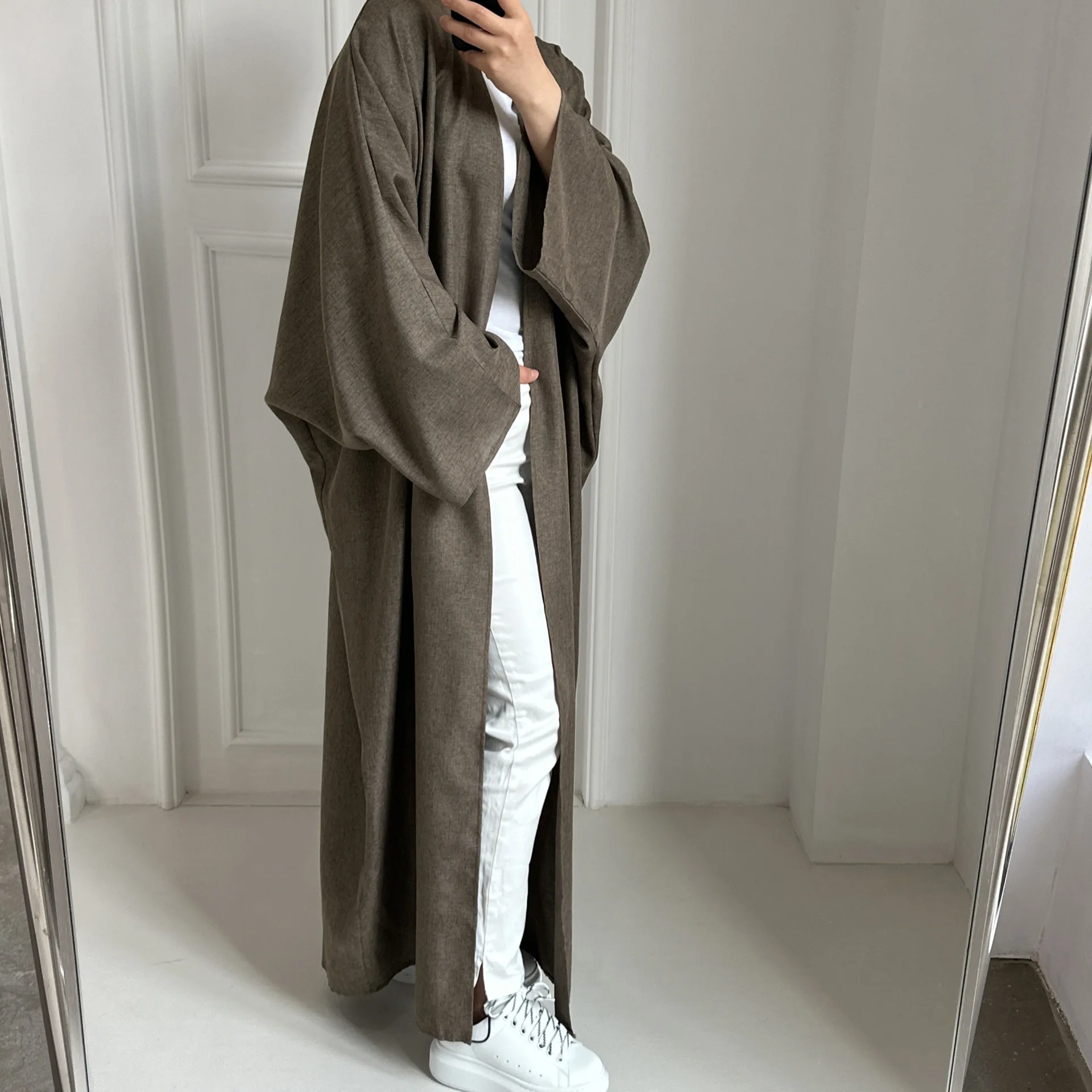 Linen-like Extra-Loose-Fit Butterfly Kaftan Abaya, Batwing Sleeves Muslim Women Open Abaya, Ramadan Eid Hijabi Islamic Clothing