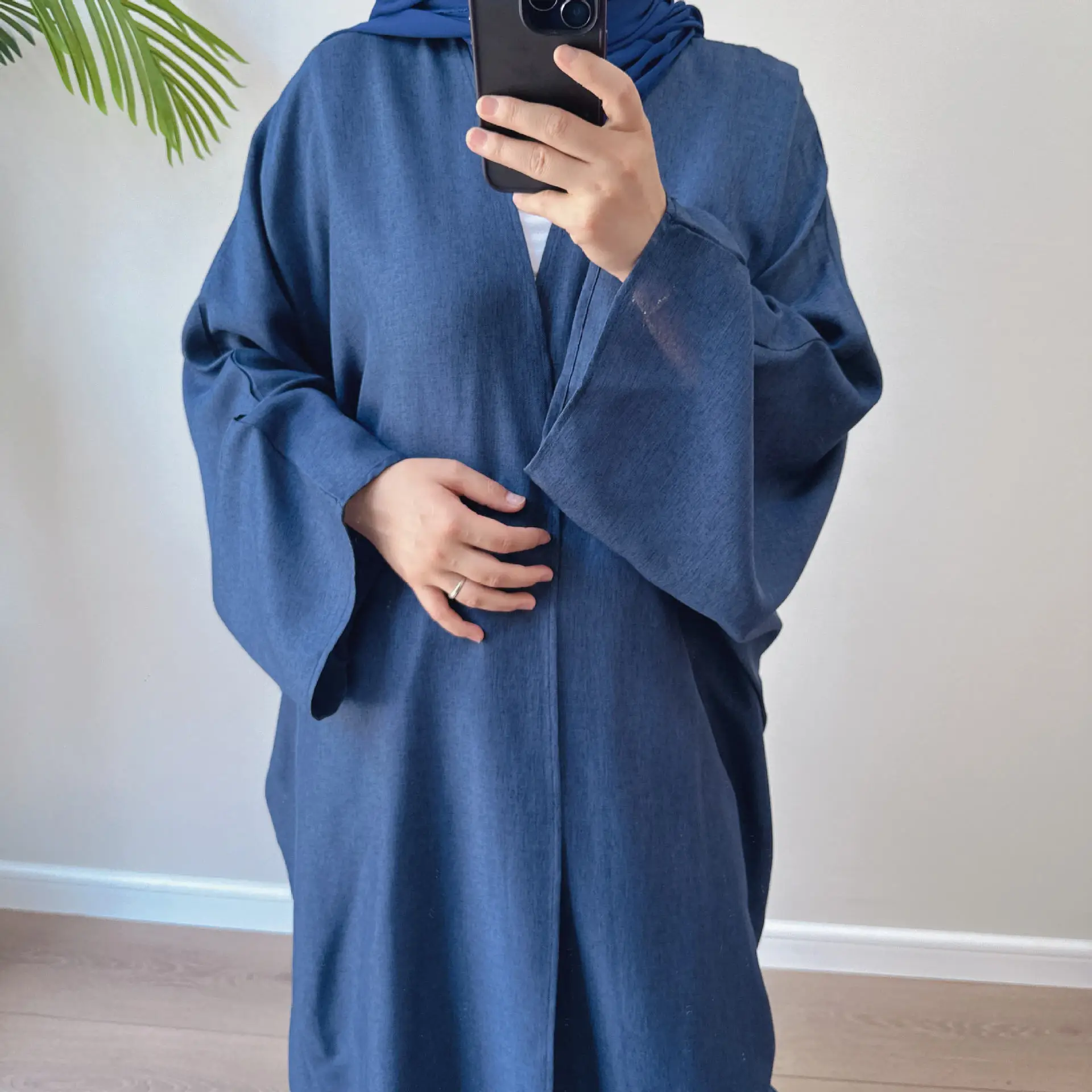 Linen-like Extra-Loose-Fit Butterfly Kaftan Abaya, Batwing Sleeves Muslim Women Open Abaya, Ramadan Eid Hijabi Islamic Clothing