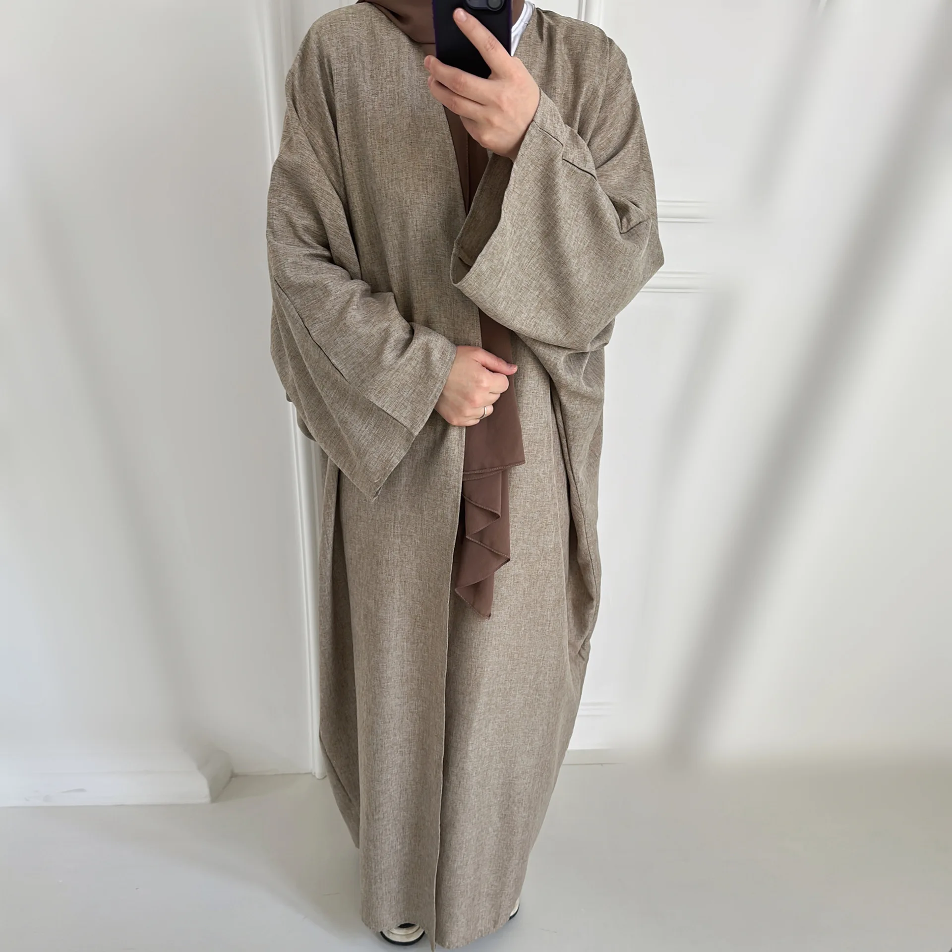 Linen-like Extra-Loose-Fit Butterfly Kaftan Abaya, Batwing Sleeves Muslim Women Open Abaya, Ramadan Eid Hijabi Islamic Clothing