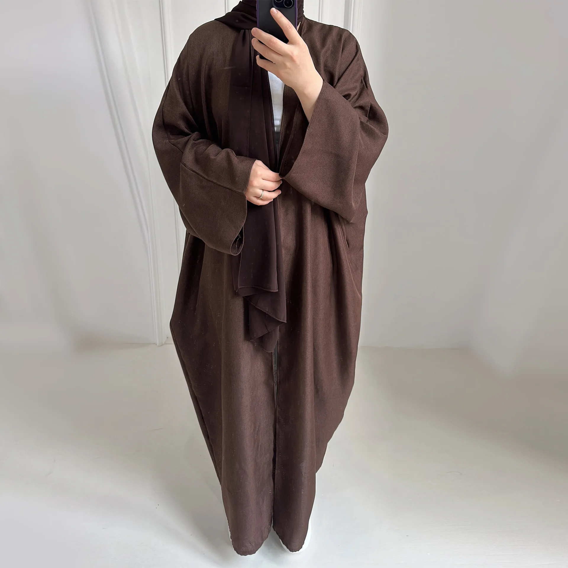 Linen-like Extra-Loose-Fit Butterfly Kaftan Abaya, Batwing Sleeves Muslim Women Open Abaya, Ramadan Eid Hijabi Islamic Clothing
