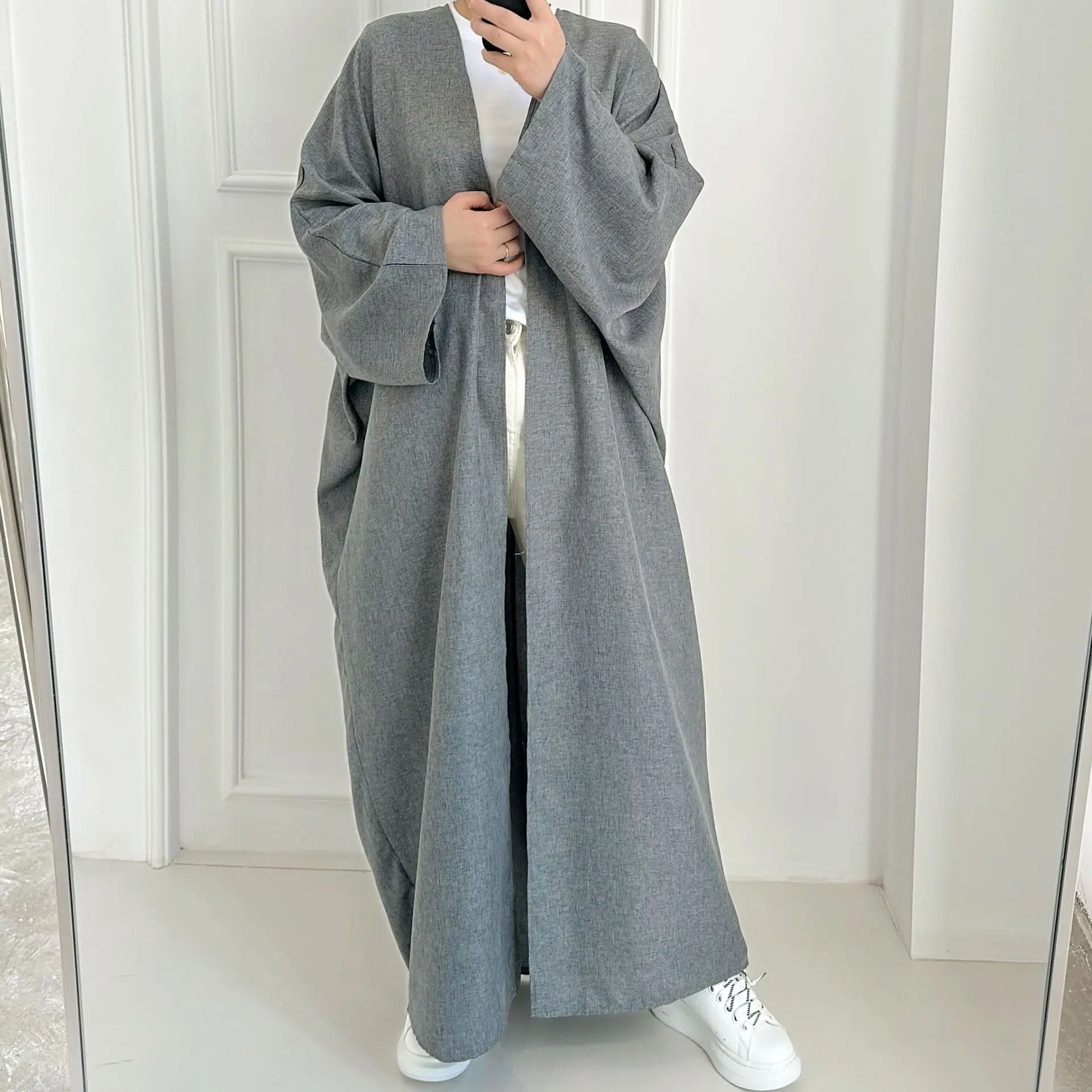 Linen-like Extra-Loose-Fit Butterfly Kaftan Abaya, Batwing Sleeves Muslim Women Open Abaya, Ramadan Eid Hijabi Islamic Clothing