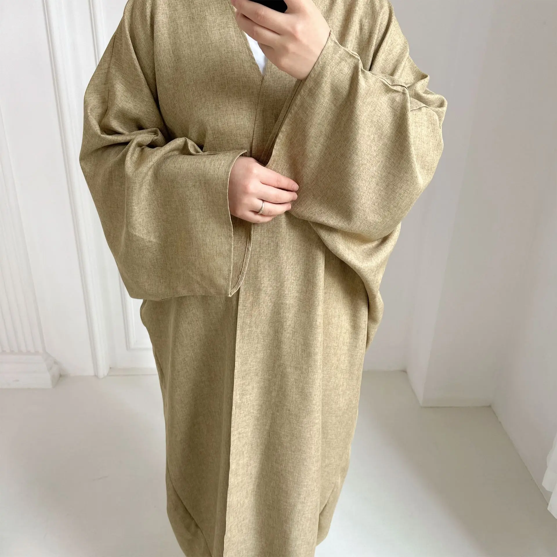 Linen-like Extra-Loose-Fit Butterfly Kaftan Abaya, Batwing Sleeves Muslim Women Open Abaya, Ramadan Eid Hijabi Islamic Clothing