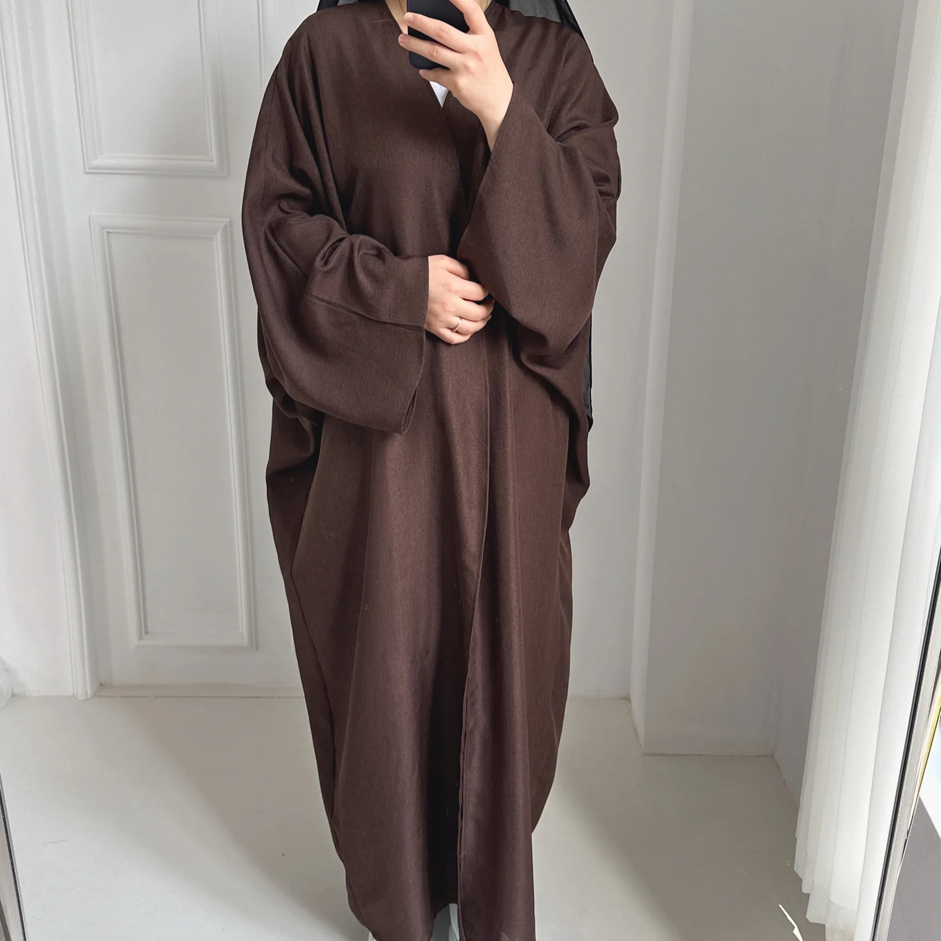Linen-like Extra-Loose-Fit Butterfly Kaftan Abaya, Batwing Sleeves Muslim Women Open Abaya, Ramadan Eid Hijabi Islamic Clothing