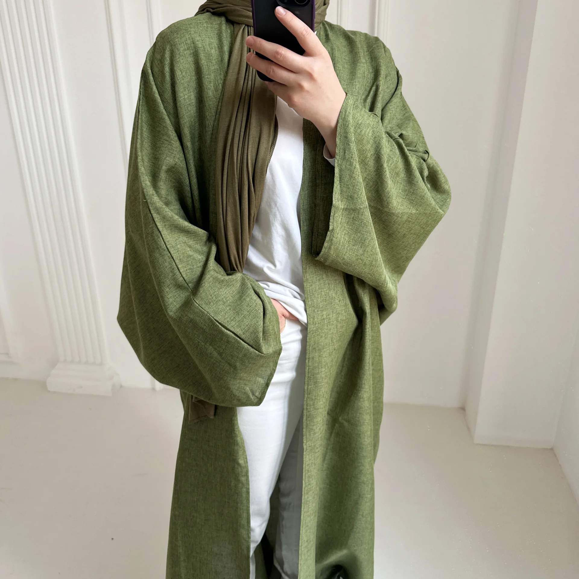 Linen-like Extra-Loose-Fit Butterfly Kaftan Abaya, Batwing Sleeves Muslim Women Open Abaya, Ramadan Eid Hijabi Islamic Clothing