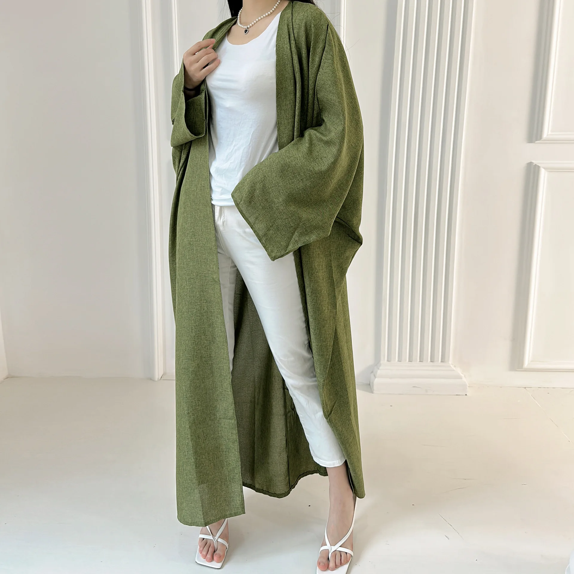 Linen-like Extra-Loose-Fit Butterfly Kaftan Abaya, Batwing Sleeves Muslim Women Open Abaya, Ramadan Eid Hijabi Islamic Clothing
