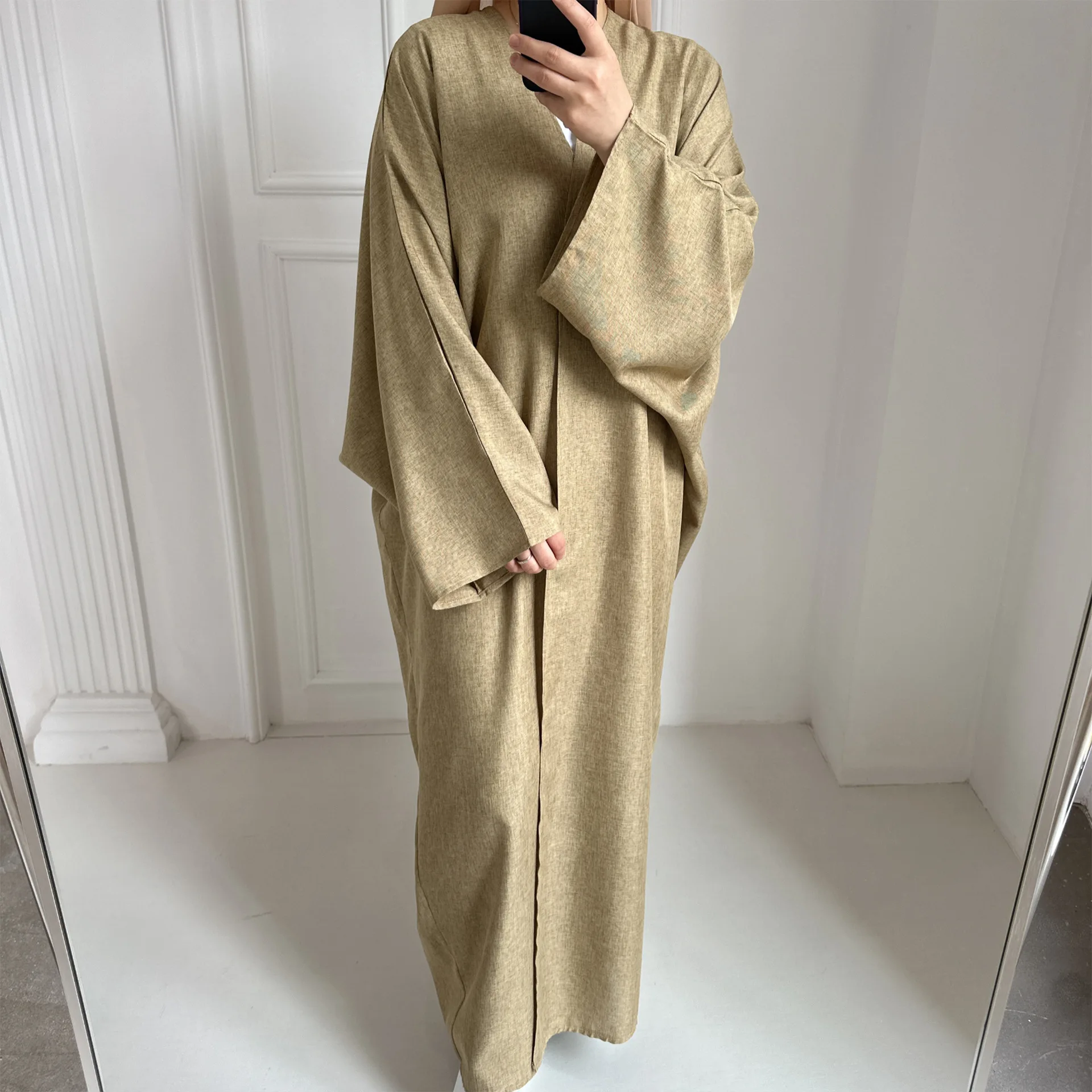 Linen-like Extra-Loose-Fit Butterfly Kaftan Abaya, Batwing Sleeves Muslim Women Open Abaya, Ramadan Eid Hijabi Islamic Clothing