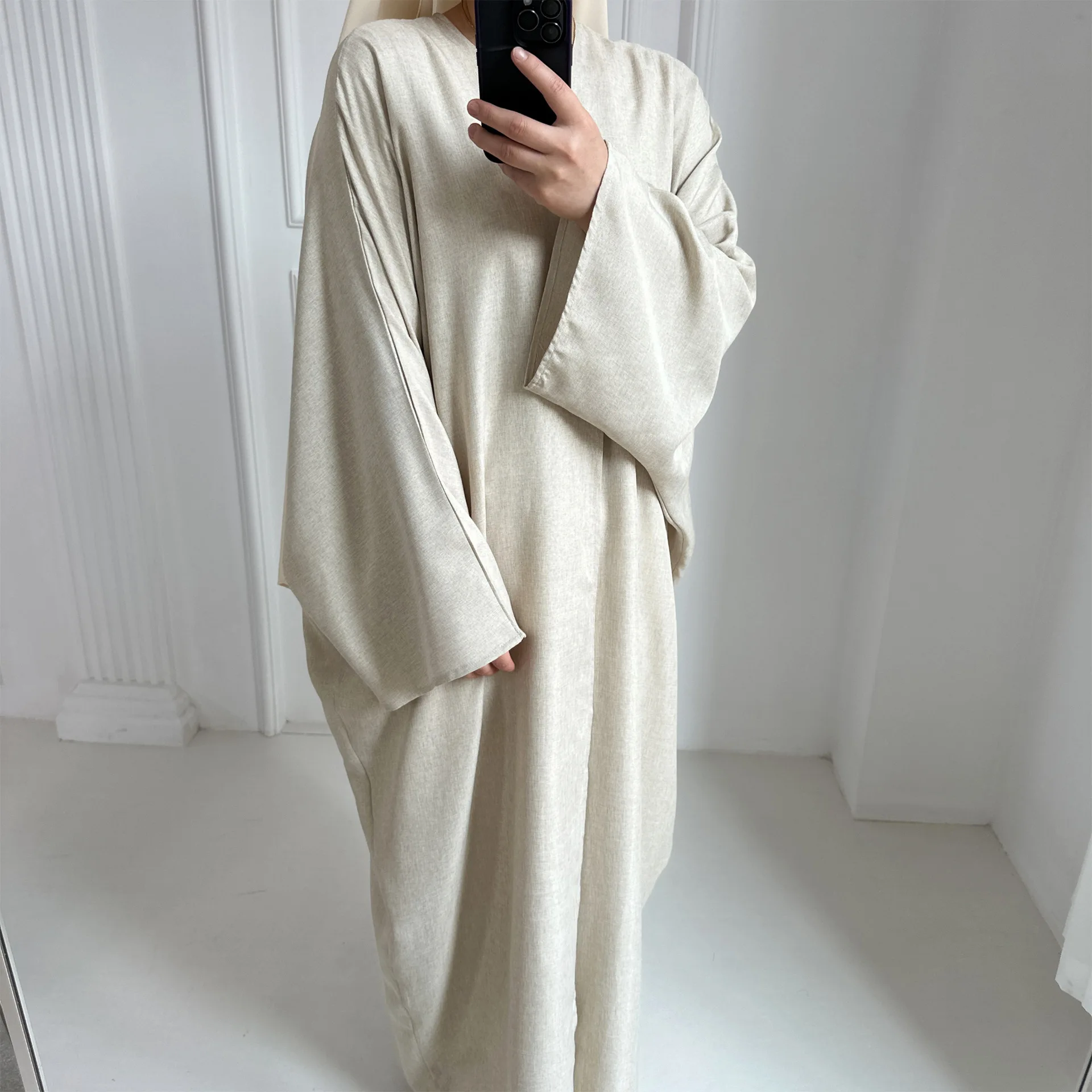 Linen-like Extra-Loose-Fit Butterfly Kaftan Abaya, Batwing Sleeves Muslim Women Open Abaya, Ramadan Eid Hijabi Islamic Clothing