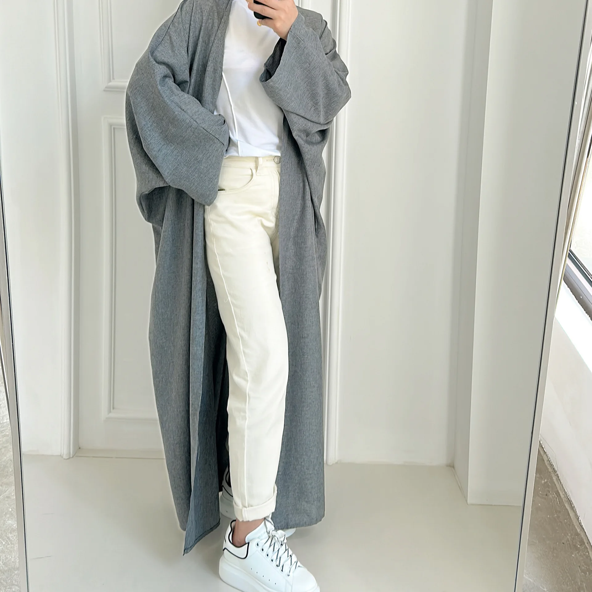 Linen-like Extra-Loose-Fit Butterfly Kaftan Abaya, Batwing Sleeves Muslim Women Open Abaya, Ramadan Eid Hijabi Islamic Clothing