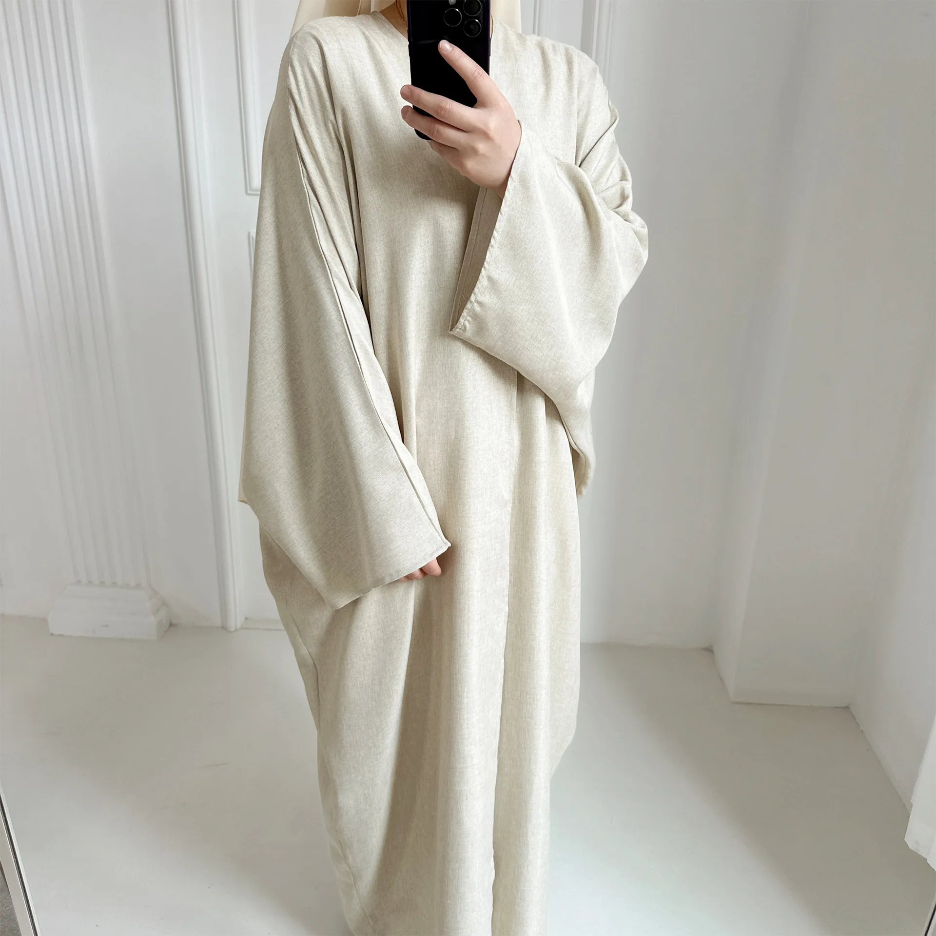 Linen-like Extra-Loose-Fit Butterfly Kaftan Abaya, Batwing Sleeves Muslim Women Open Abaya, Ramadan Eid Hijabi Islamic Clothing