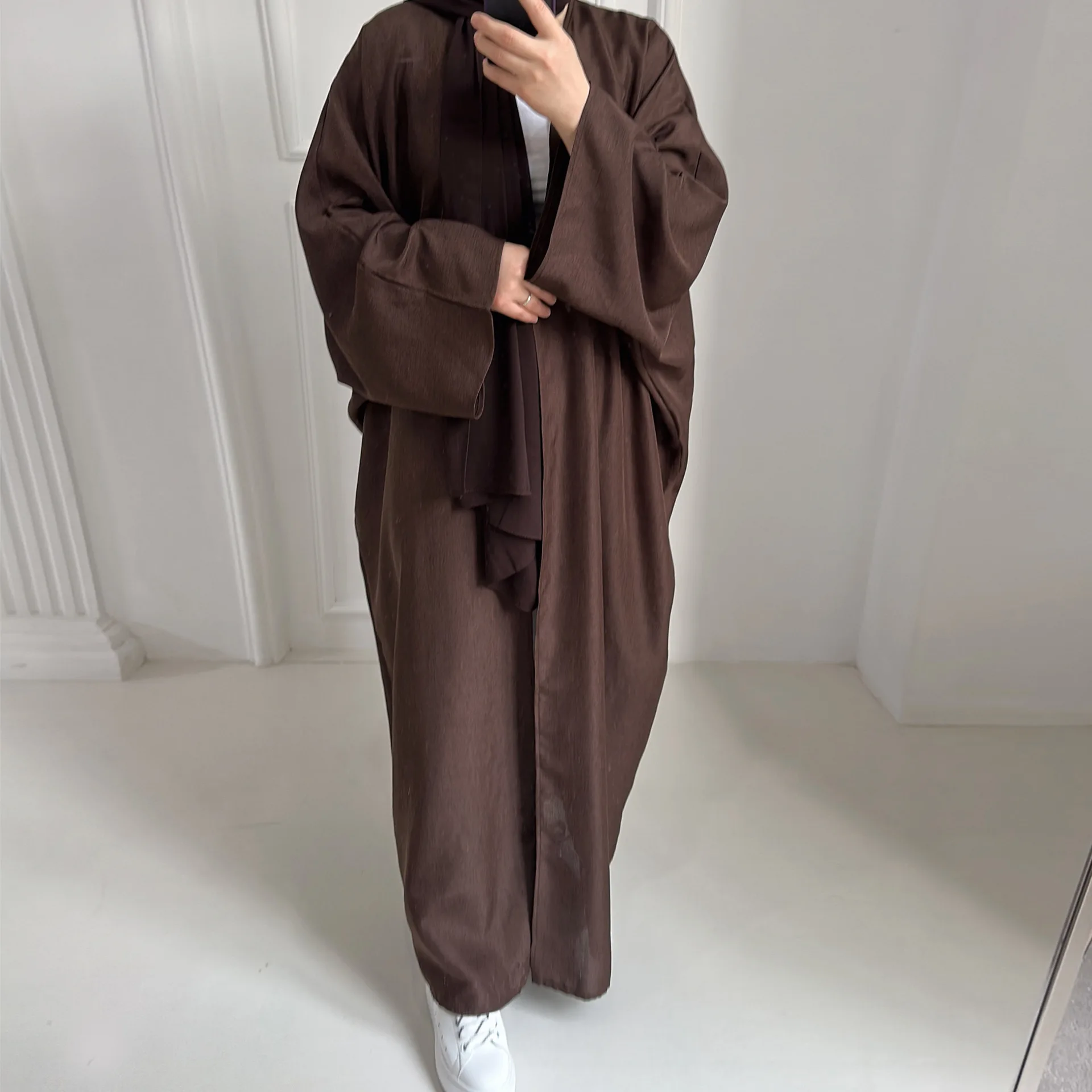Linen-like Extra-Loose-Fit Butterfly Kaftan Abaya, Batwing Sleeves Muslim Women Open Abaya, Ramadan Eid Hijabi Islamic Clothing