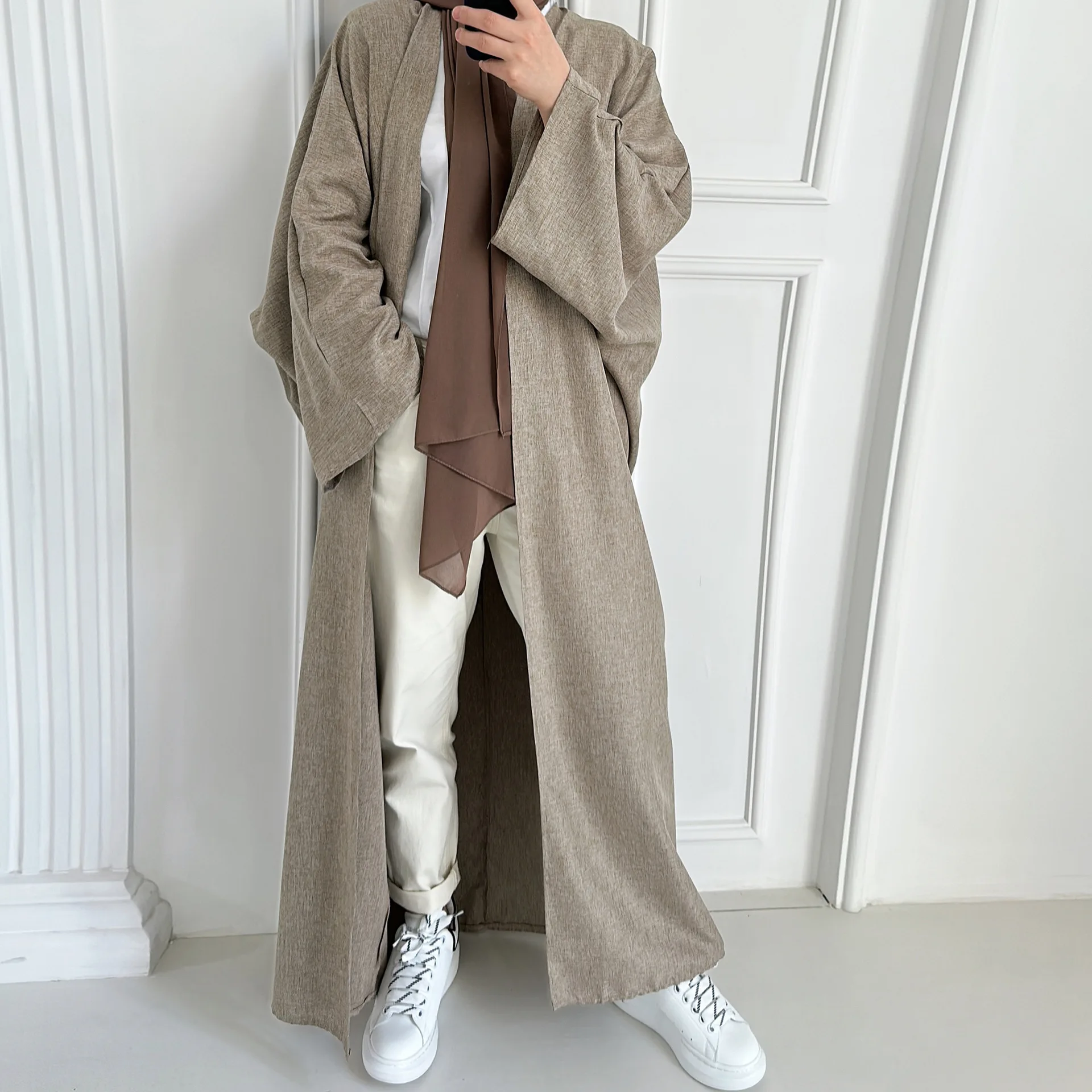 Linen-like Extra-Loose-Fit Butterfly Kaftan Abaya, Batwing Sleeves Muslim Women Open Abaya, Ramadan Eid Hijabi Islamic Clothing