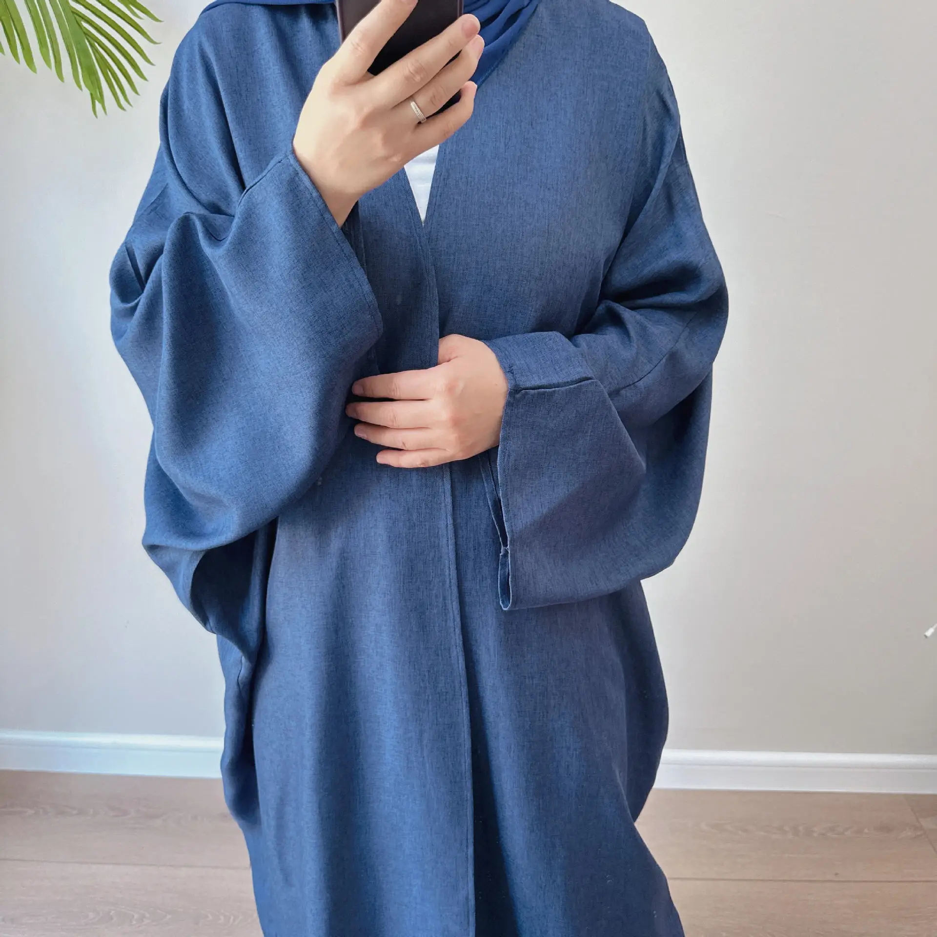 Linen-like Extra-Loose-Fit Butterfly Kaftan Abaya, Batwing Sleeves Muslim Women Open Abaya, Ramadan Eid Hijabi Islamic Clothing