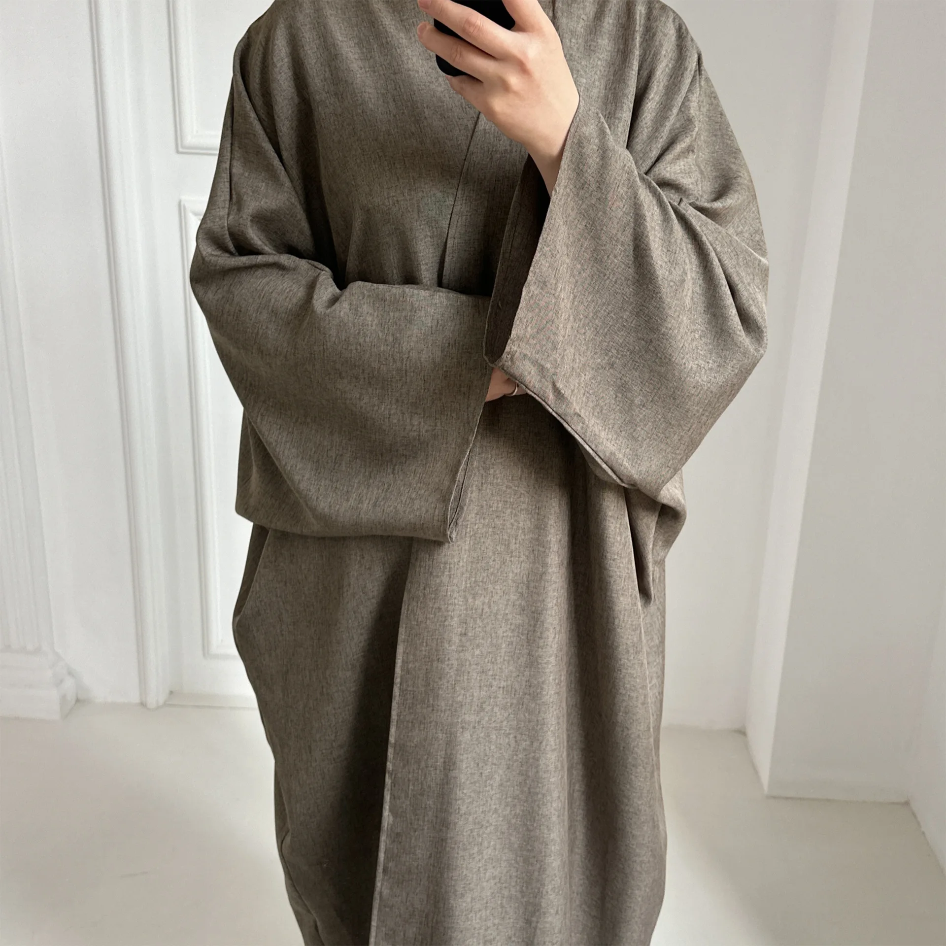 Linen-like Extra-Loose-Fit Butterfly Kaftan Abaya, Batwing Sleeves Muslim Women Open Abaya, Ramadan Eid Hijabi Islamic Clothing