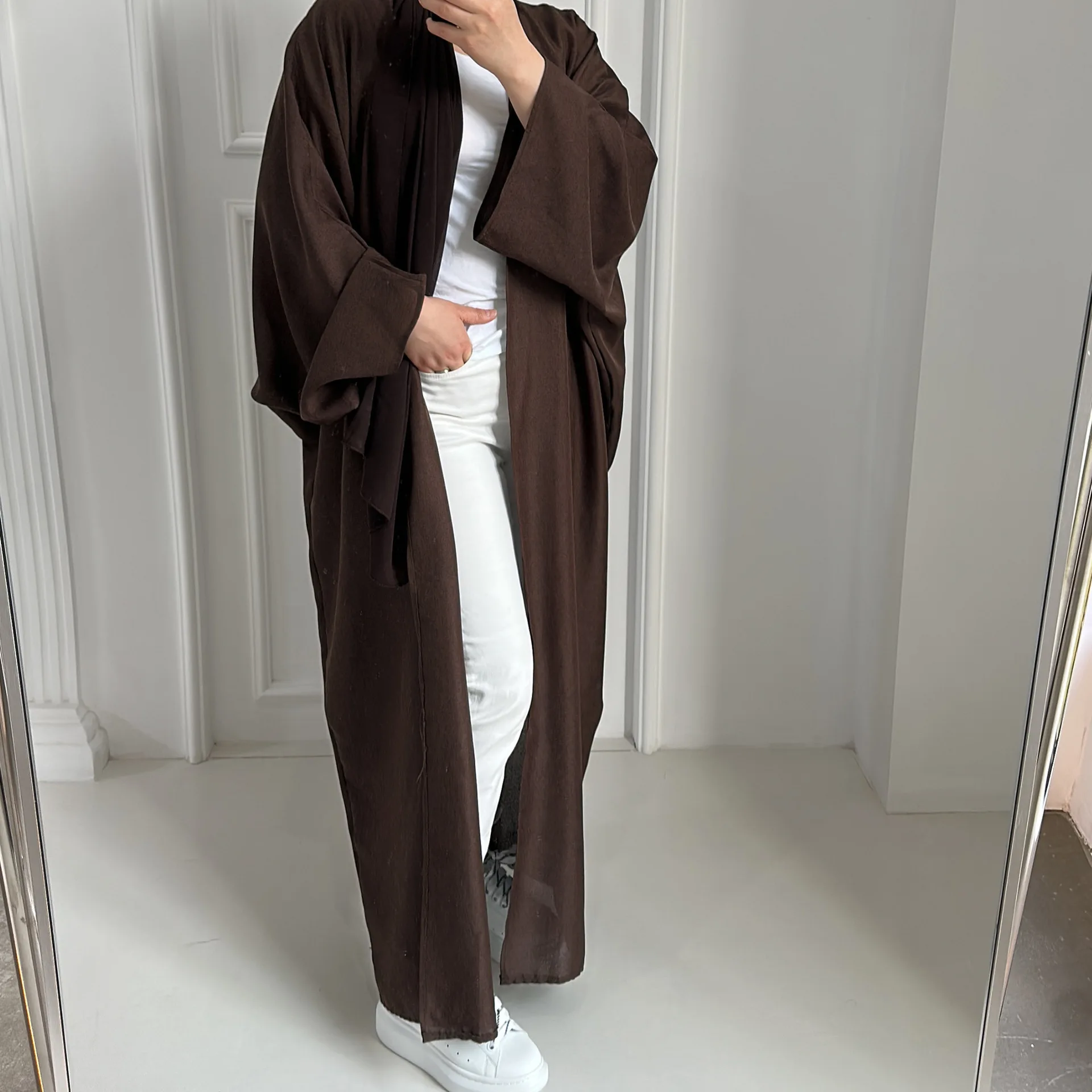 Linen-like Extra-Loose-Fit Butterfly Kaftan Abaya, Batwing Sleeves Muslim Women Open Abaya, Ramadan Eid Hijabi Islamic Clothing