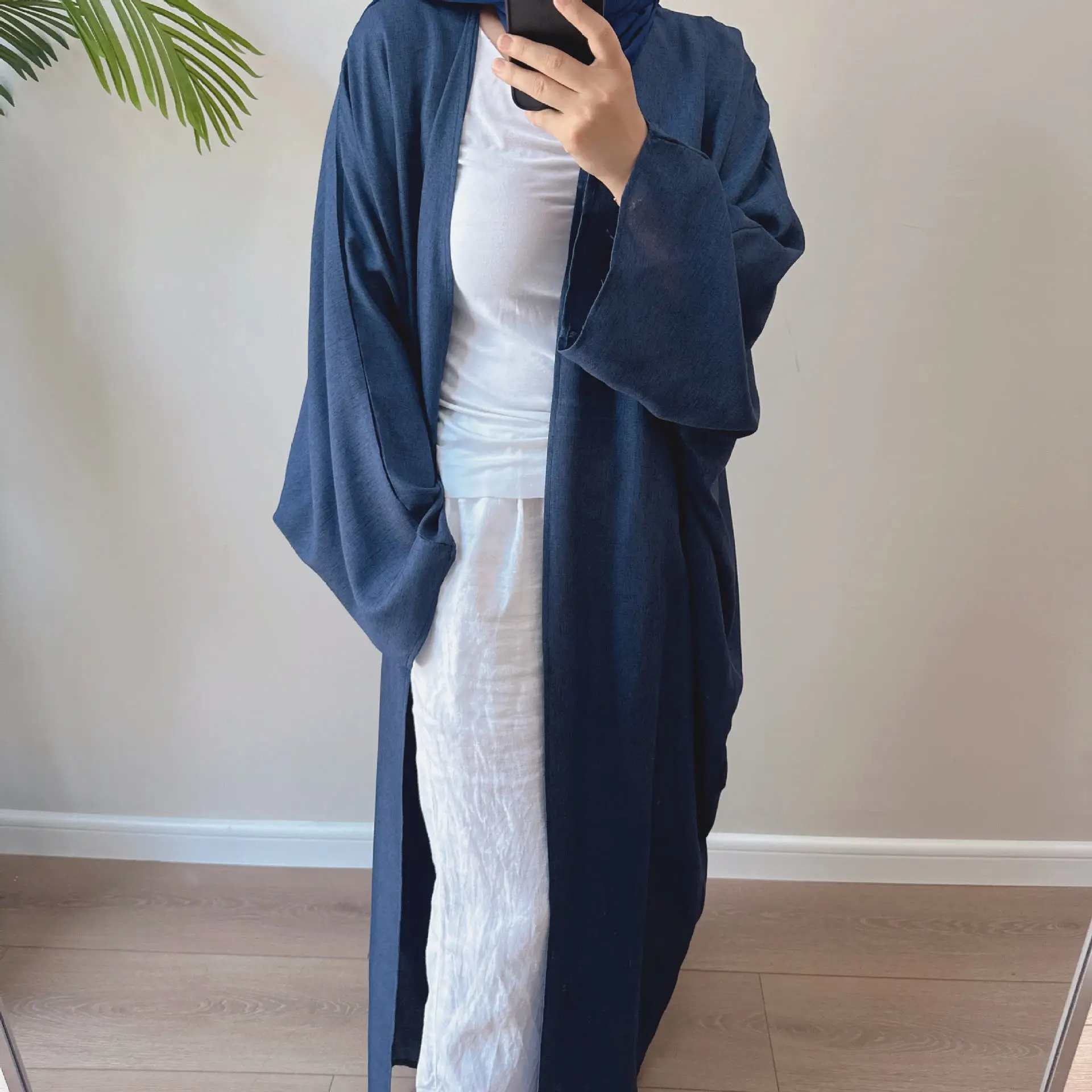 Linen-like Extra-Loose-Fit Butterfly Kaftan Abaya, Batwing Sleeves Muslim Women Open Abaya, Ramadan Eid Hijabi Islamic Clothing