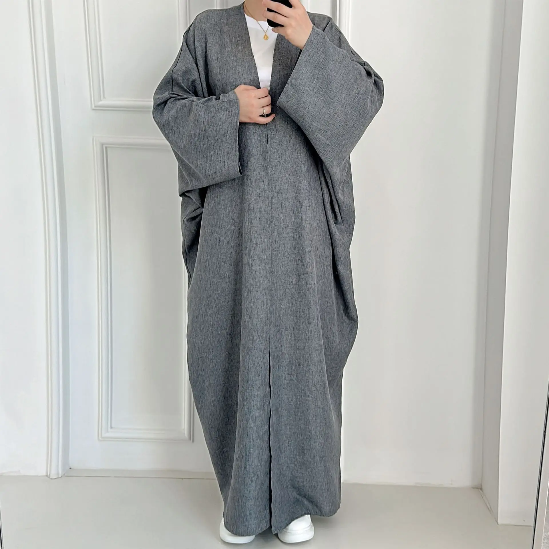 Linen-like Extra-Loose-Fit Butterfly Kaftan Abaya, Batwing Sleeves Muslim Women Open Abaya, Ramadan Eid Hijabi Islamic Clothing
