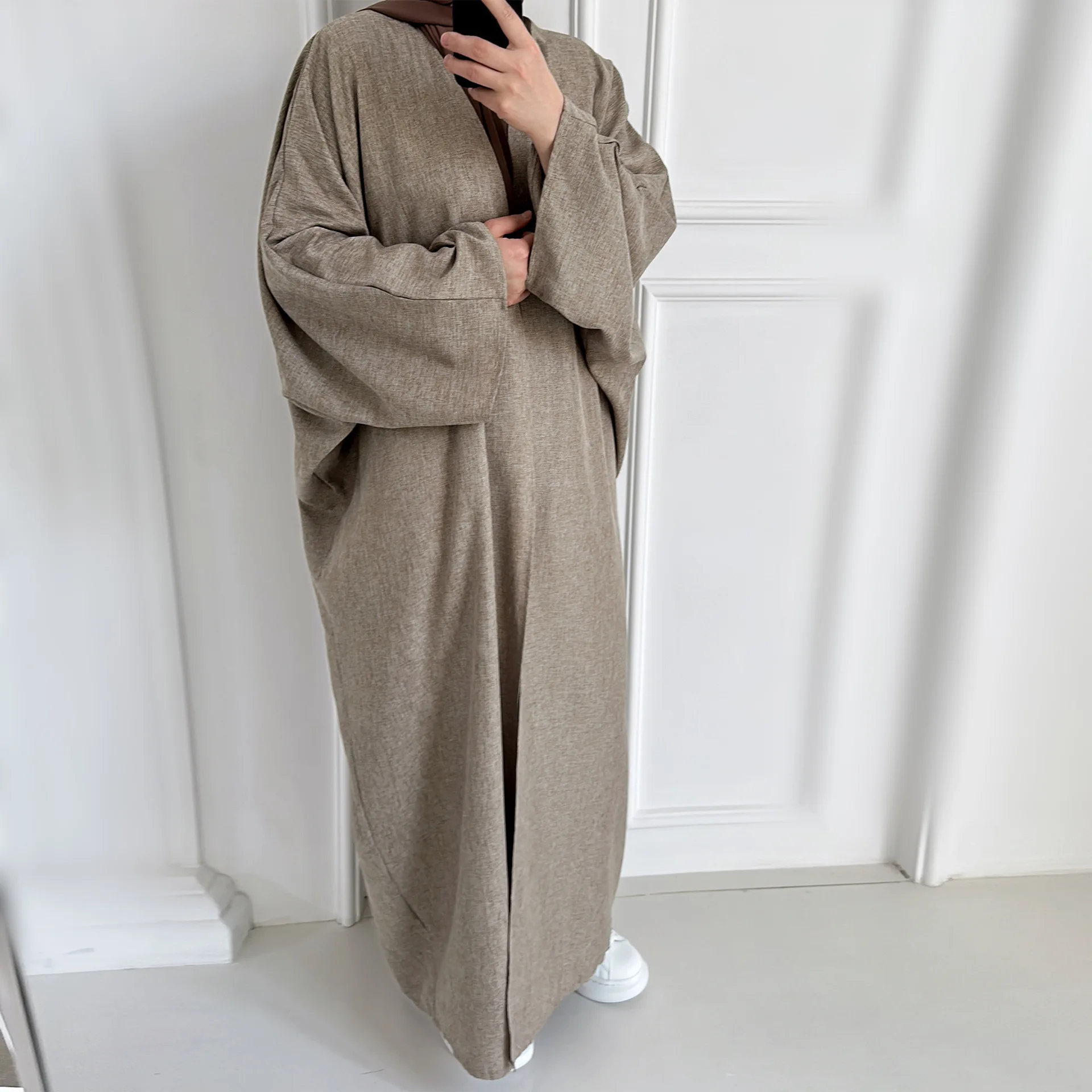 Linen-like Extra-Loose-Fit Butterfly Kaftan Abaya, Batwing Sleeves Muslim Women Open Abaya, Ramadan Eid Hijabi Islamic Clothing