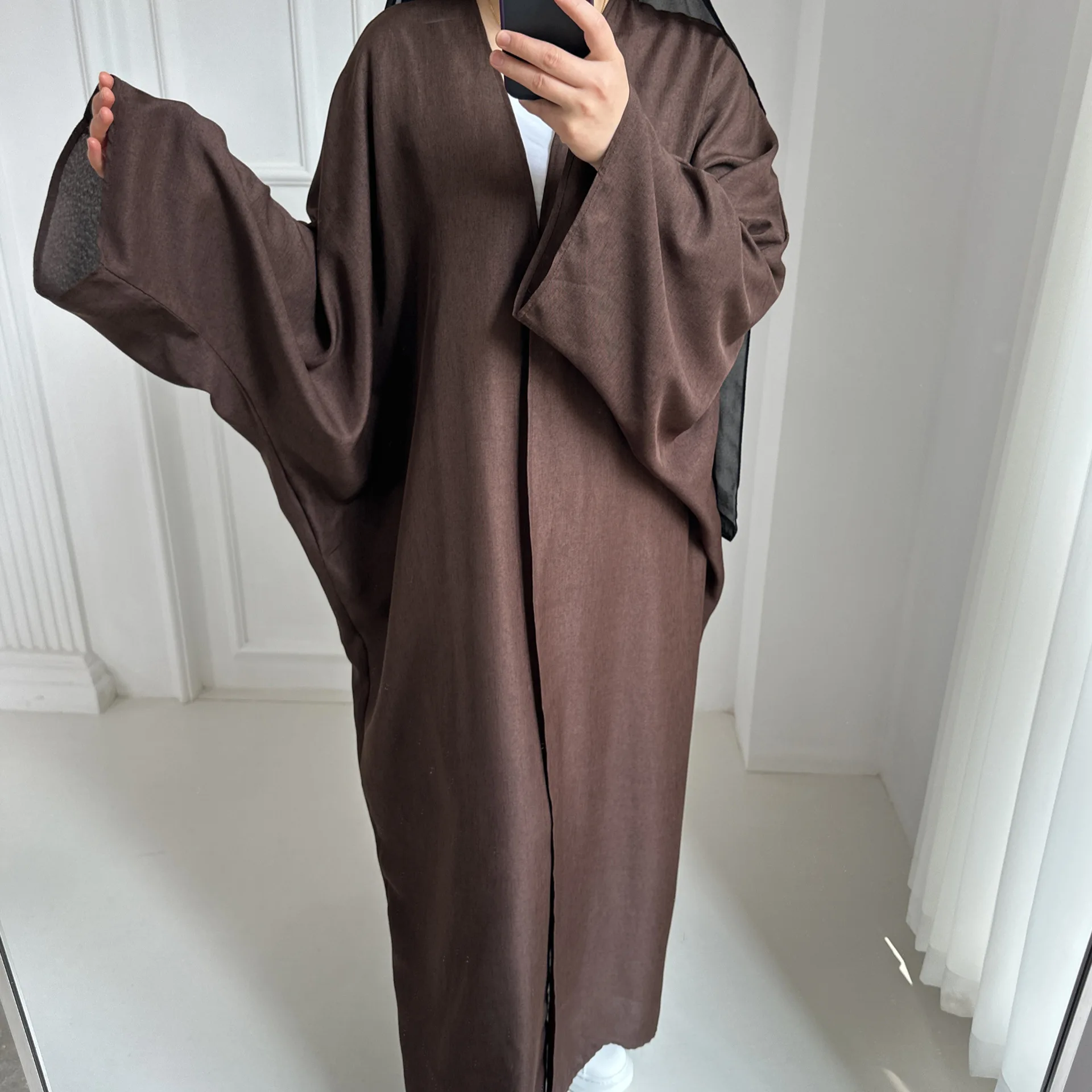 Linen-like Extra-Loose-Fit Butterfly Kaftan Abaya, Batwing Sleeves Muslim Women Open Abaya, Ramadan Eid Hijabi Islamic Clothing